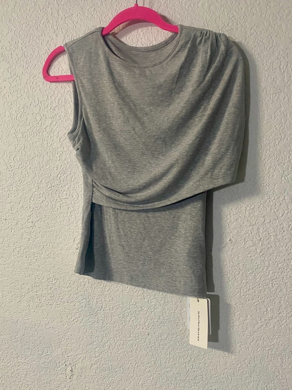 Commense Heather Gray Sleeveless Knit Top with Popover panel Overlay drape.